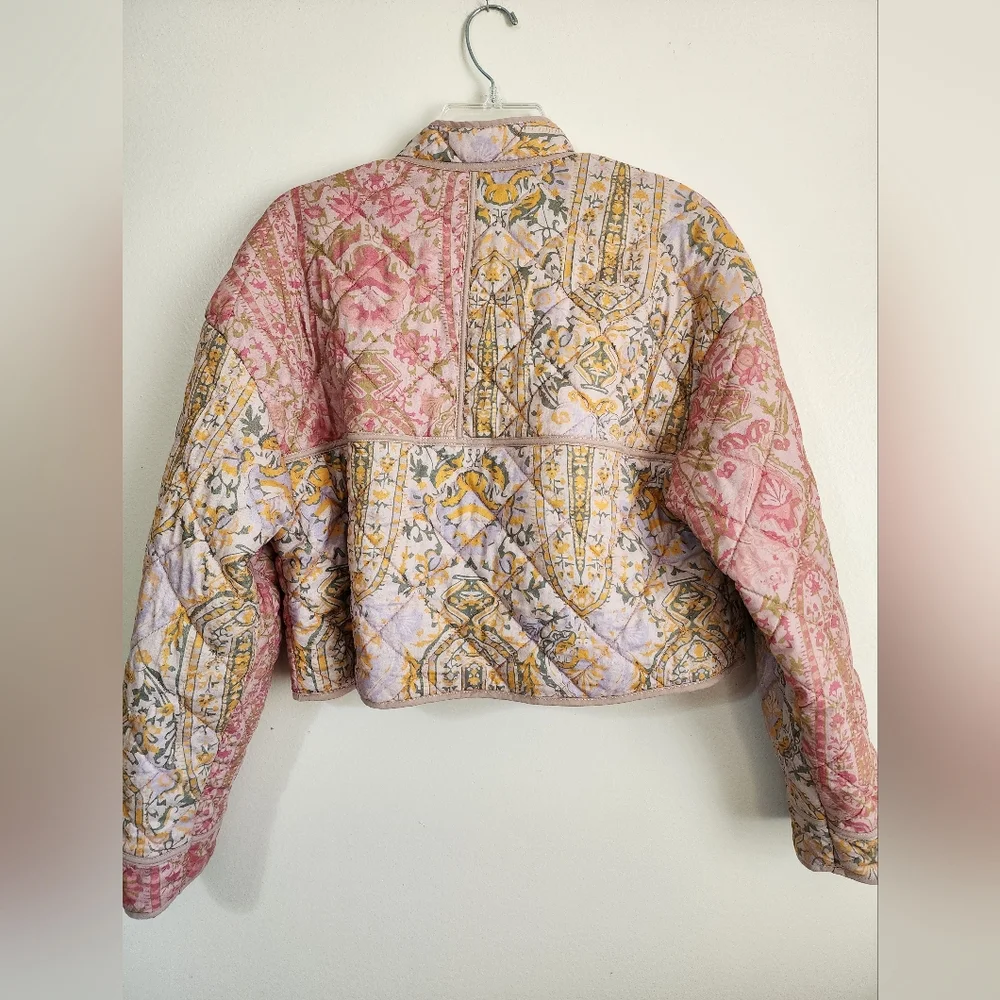 7 For All Mankind Pink and Gold Quilted Puffer Jacket - Picture 3 of 4